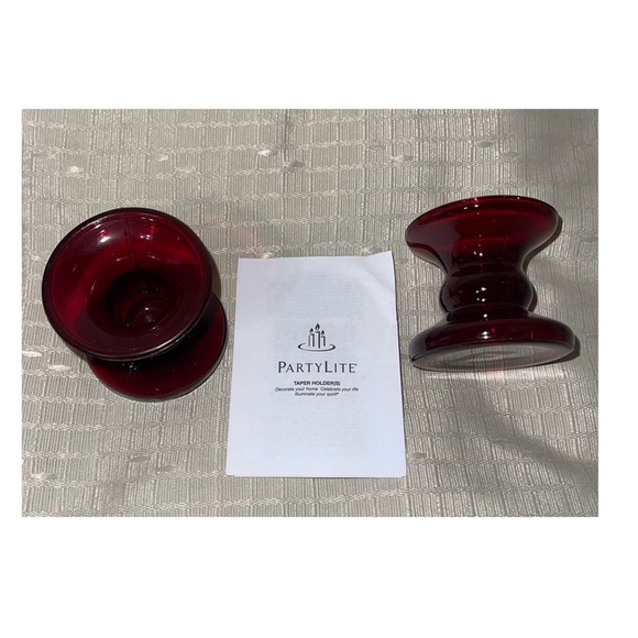 PartyLite Ruby Red Glass Taper Candle Holders - Picture 1 of 6